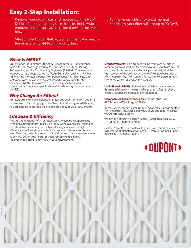 27x27x1 (26.5 X 26.5) DuPont™ Allergen Air Filter (MERV 11) 4 27x27x1 (26.5 X 26.5) DuPont™ Allergen Air Filter (MERV 11) - Image 2