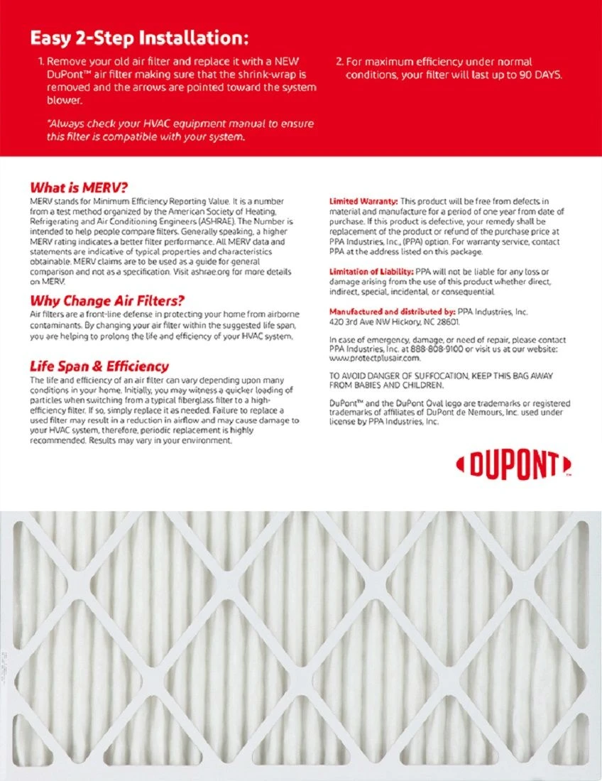 12x12x1 (Actual Size) DuPont™ Allergen Air Filter (MERV 11) 4 12x12x1 (Actual Size) DuPont™ Allergen Air Filter (MERV 11) - Image 2