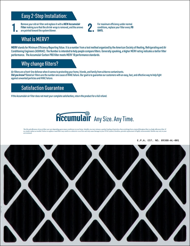 18.25x22x1 (Actual Size) Accumulair Carbon MERV 10 Odor Eliminating Filter 4 18.25x22x1 (Actual Size) Accumulair Carbon MERV 10 Odor Eliminating Filter - Image 2