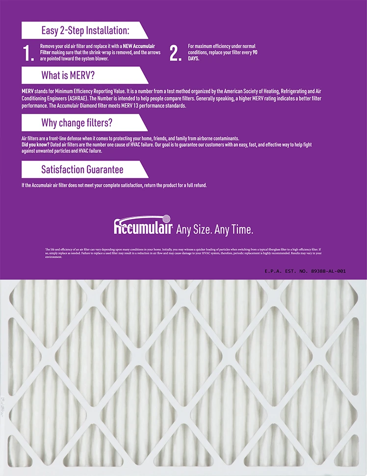 17.25x26x4 (Actual Size) Accumulair Diamond Filter MERV 13 4 17.25x26x4 (Actual Size) Accumulair Diamond Filter MERV 13 - Image 2