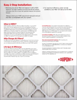 20x40x1 (19.5 X 39.5) DuPont™ Pro Air Filter (MERV 11) -Home Air Filter Store dupont pro back 1 1