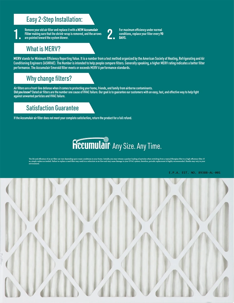 14x27x4 (Actual Size) Accumulair Emerald Filter MERV 6 4 14x27x4 (Actual Size) Accumulair Emerald Filter MERV 6 - Image 2