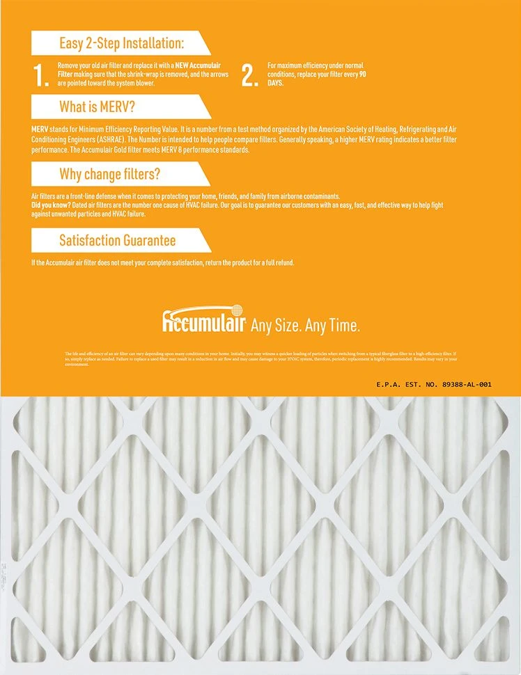 12.75x21x4 (Actual Size) Accumulair Gold Filter MERV 8 4 12.75x21x4 (Actual Size) Accumulair Gold Filter MERV 8 - Image 2