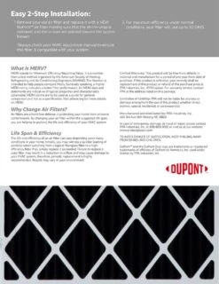 17x20x1 (16.5 X 19.5) DuPont™ Odor Air Filter (MERV 10) -Home Air Filter Store odor back lg 1 1