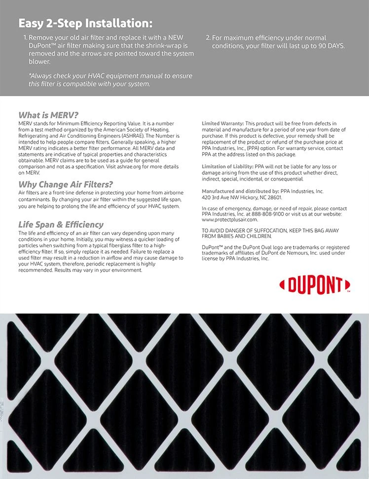16.5x21x1 (Actual Size) DuPont™ Odor Air Filter (MERV 10) 4 16.5x21x1 (Actual Size) DuPont™ Odor Air Filter (MERV 10) - Image 2