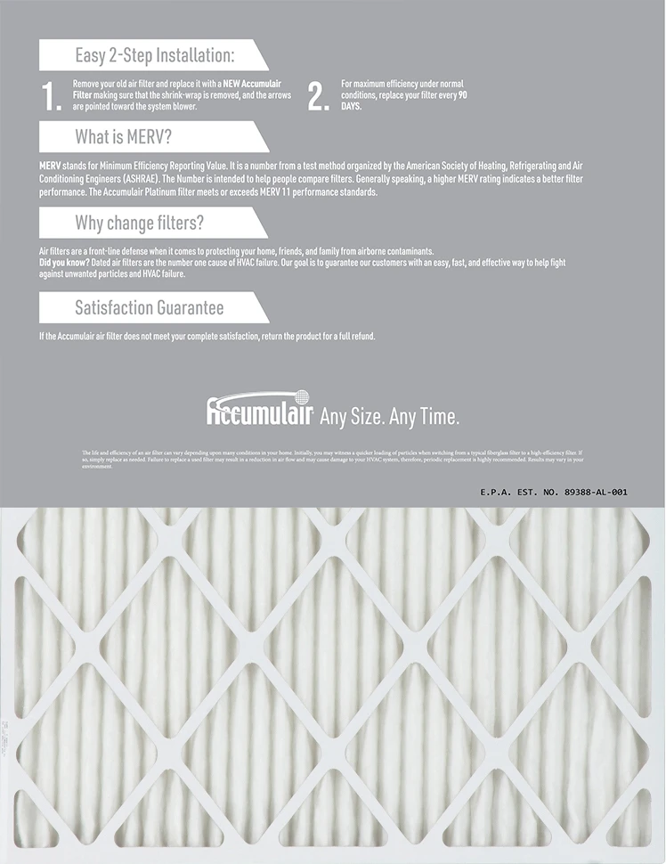 13x20x1 (Actual Size) Accumulair Platinum Filter MERV 11 4 13x20x1 (Actual Size) Accumulair Platinum Filter MERV 11 - Image 2