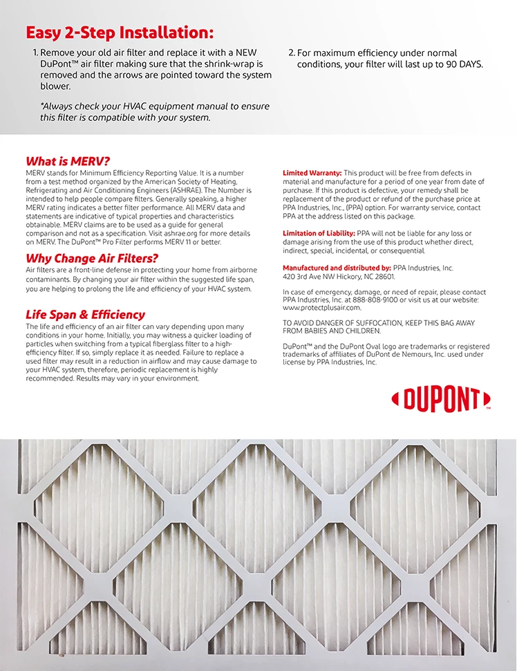 24x25x1 (Actual Size) DuPont™ Pro Air Filter (MERV 11) 4 24x25x1 (Actual Size) DuPont™ Pro Air Filter (MERV 11) - Image 2